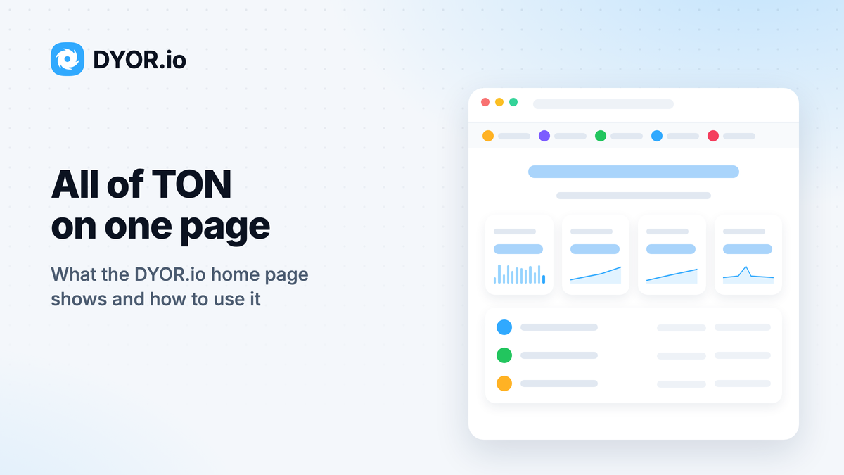 DYOR.io cover “All of TON on one page”: a sketch of the home page in a browser window
