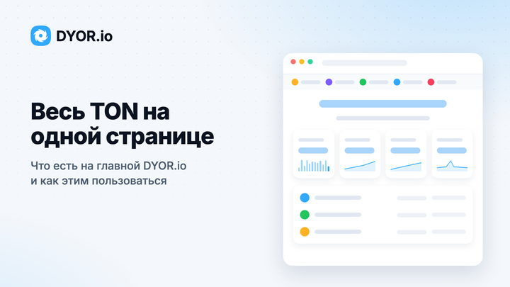 Обложка DYOR.io «Весь TON на одной странице»: схема главной страницы в окне браузера